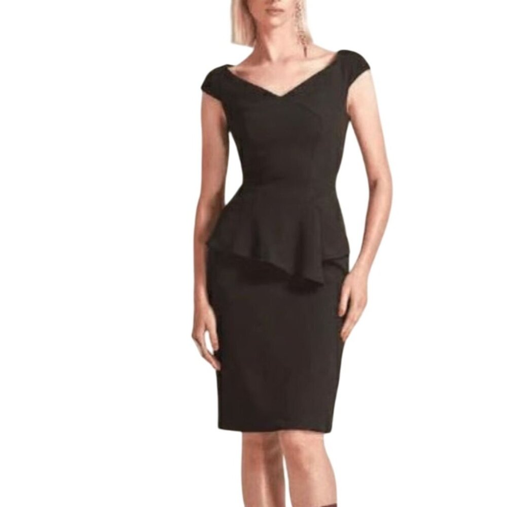 NWT Park‎ 108 Cocktail Dress Black Crepe Peplum Design Size 12